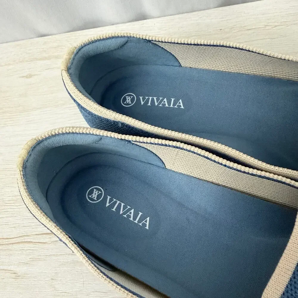 Vivaia Shoes Womens Size 6.5 Audrey Knit Flats Blue Tassel Embroidered 37